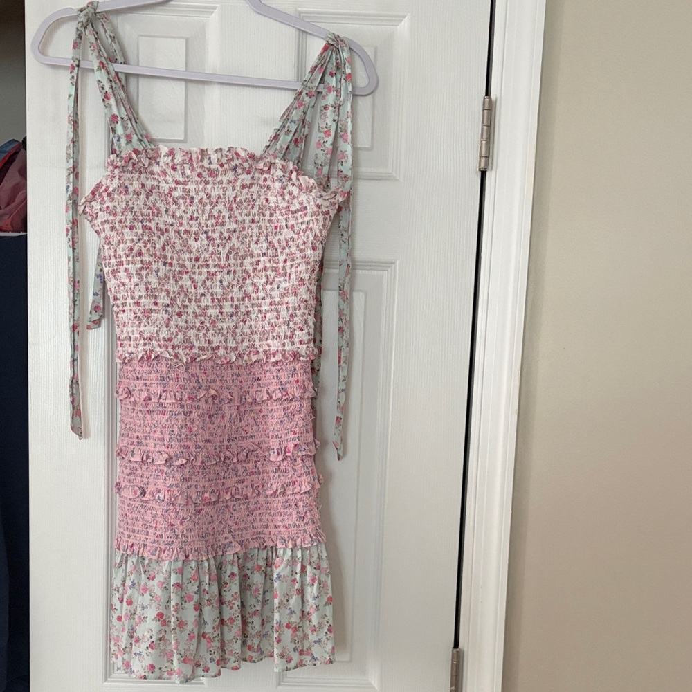 LoveShackFancy Pink and White Floral Smocked Top